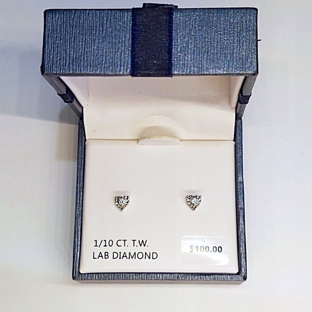 Sterling Silver Diamond Heart Stud Earrings